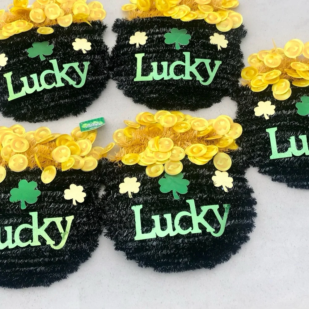 3D St. Patrick’s Day Pots of Gold Lucky Decor Wall Hanging New Coins-5 Total